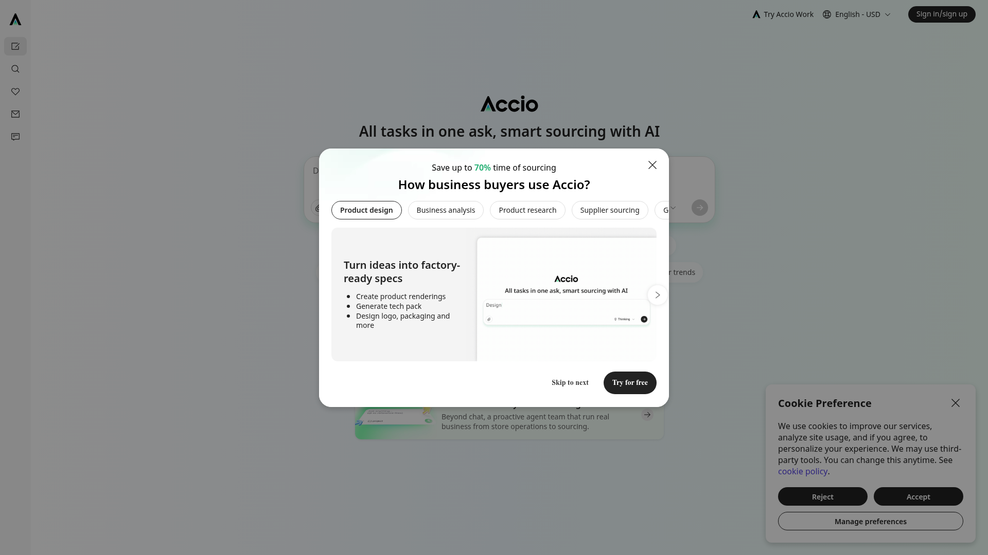 Logo Accio, ferramenta de IA para produtividade