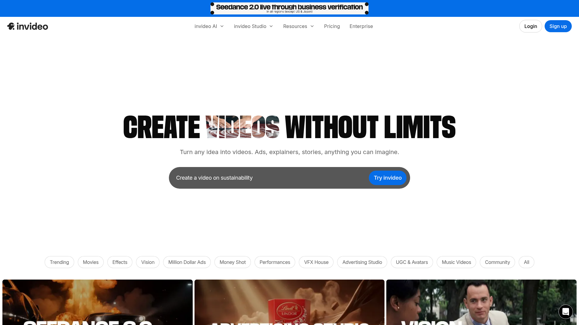 Logo invideo, ferramenta de IA para geração de vídeo