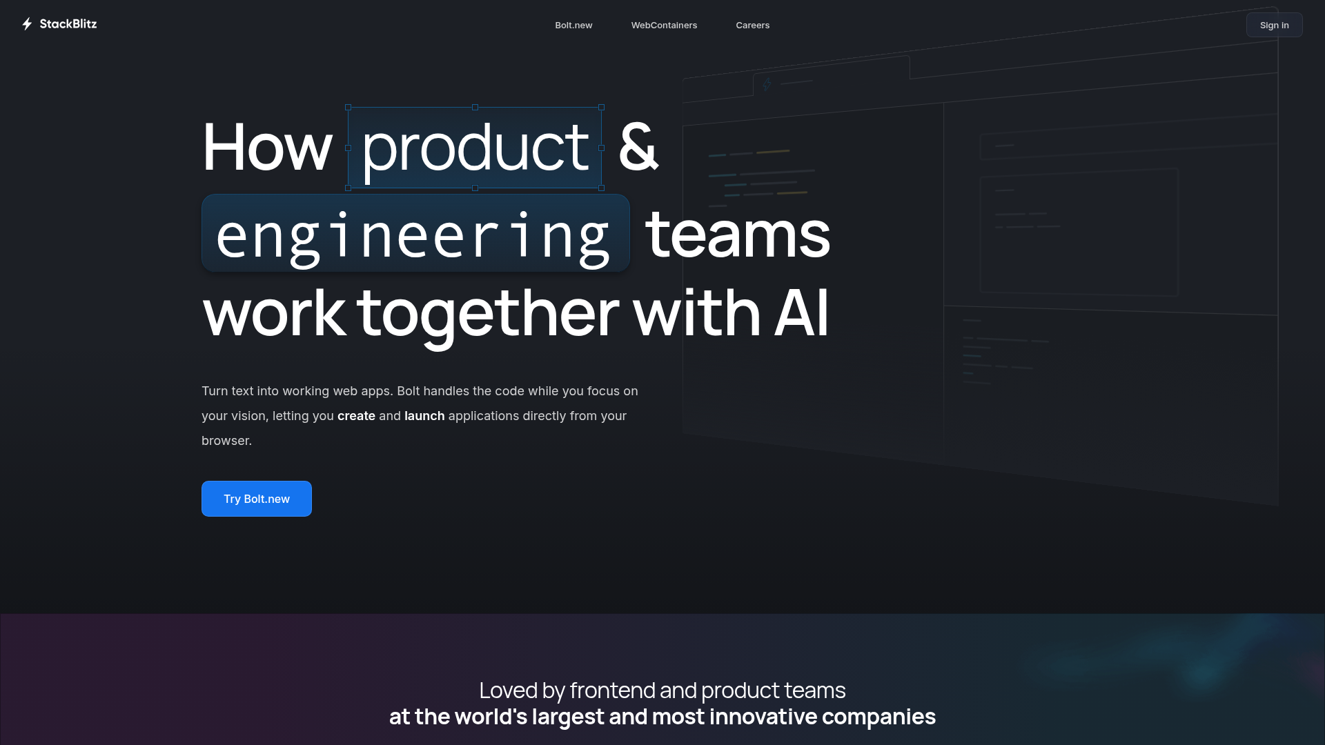 Logo StackBlitz, ferramenta de IA para produtividade
