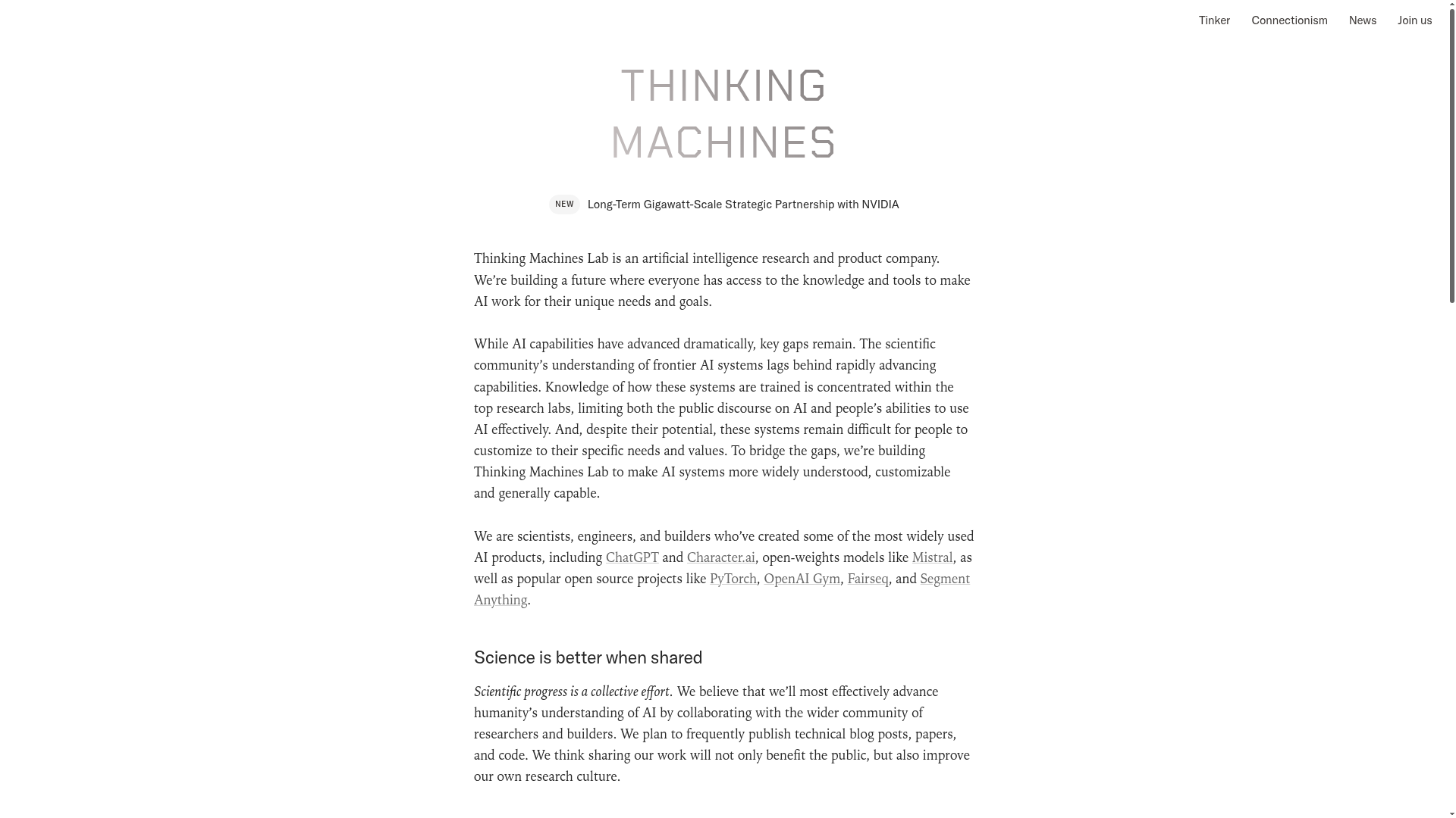 Logo Thinking Machines Lab, ferramenta de IA para produtividade