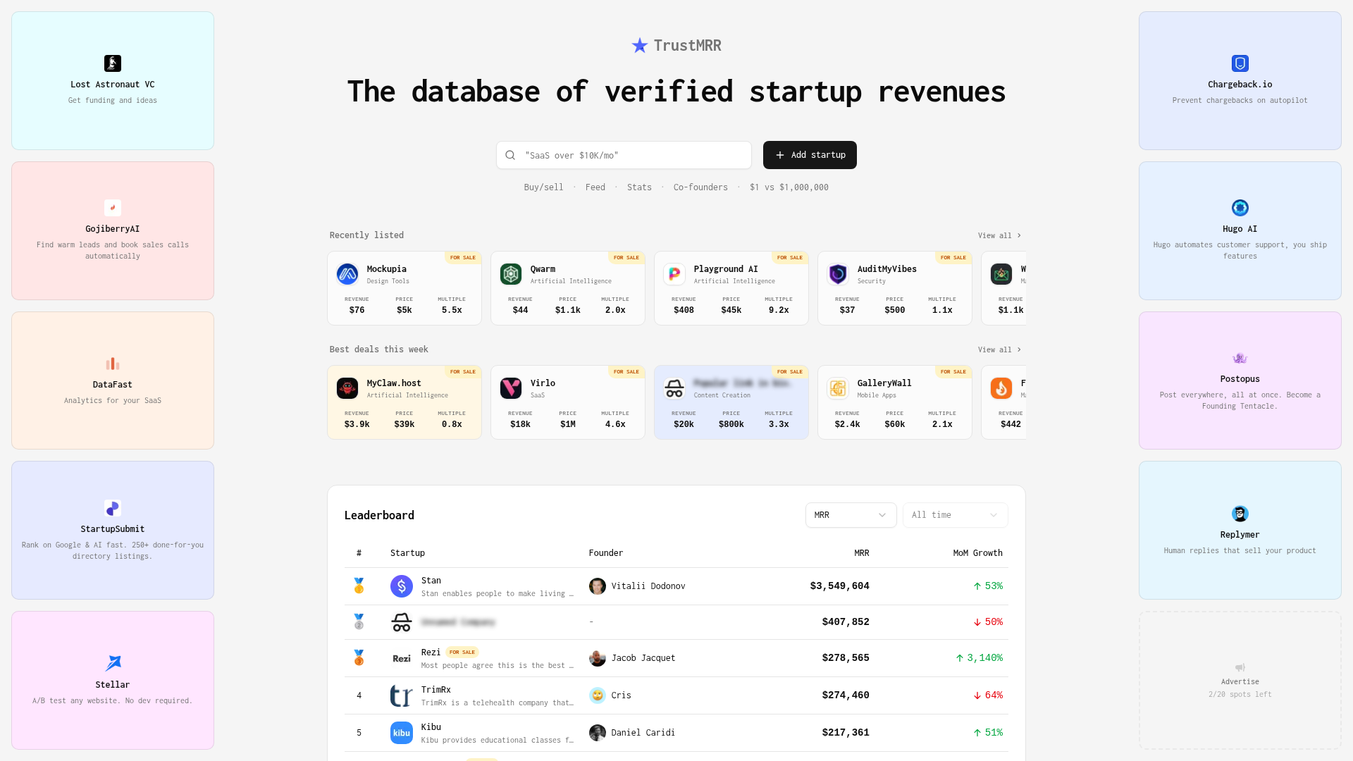Logo TrustMRR, ferramenta de IA para produtividade